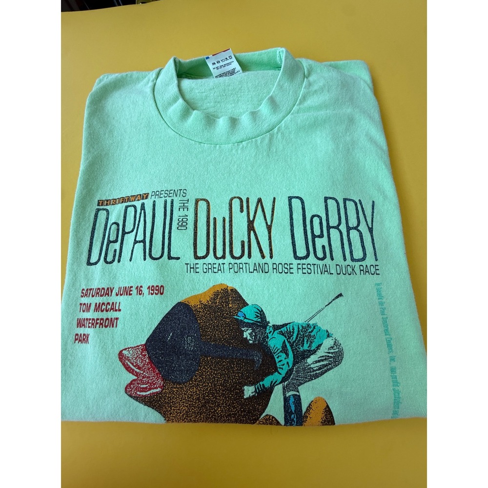 VTG 1990 DePaul Ducky Derby Portland Rose Festival T Shirt Size L Single Stitch